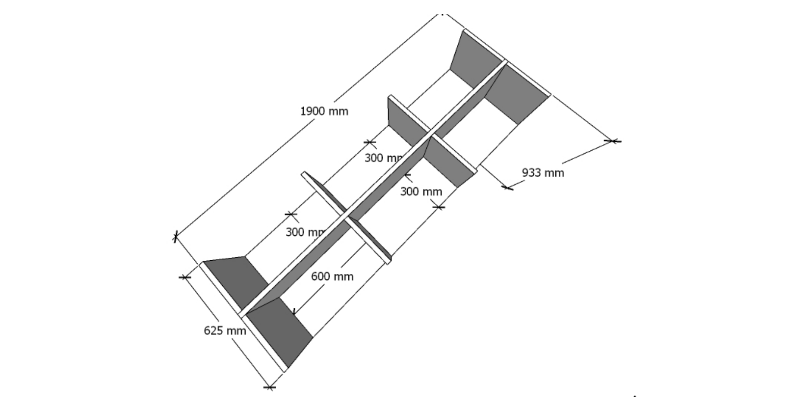 Dimensioned perspective of a longer workstation joinery assembly